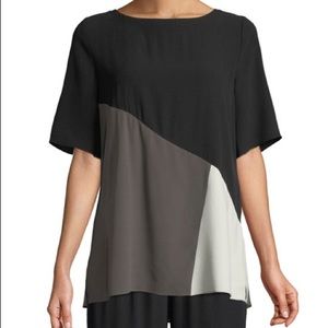 Eileen Fisher Short-Sleeve Colorblock Silk Top
